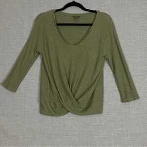 Eddie Bauer Cross Front Thermal Shirt XS Green Three Quarter Sleeve